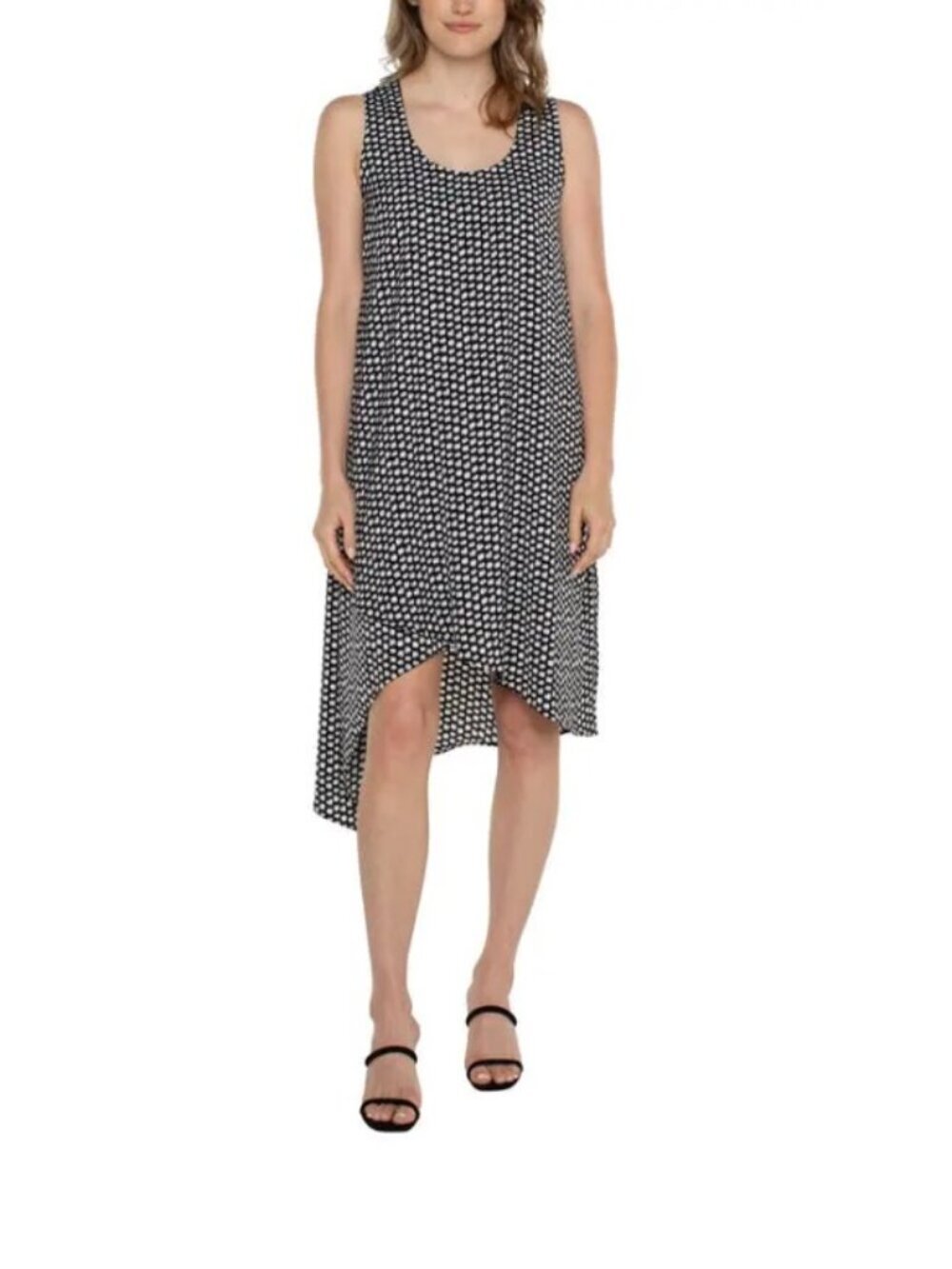 Liverpool Black White Geometric Dot Sleeveless Dress High Low M Wedding Guest - Picture 1 of 12